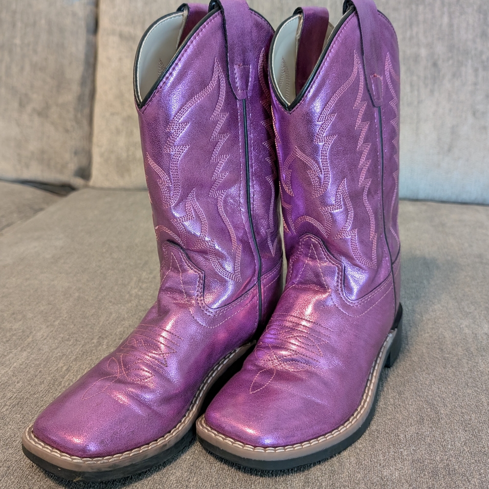 Old West Kids Boots in Shiny Purple
